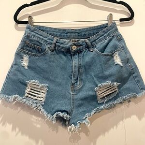 SHEIN Blue Jean Shorts High-Waisted Distressed